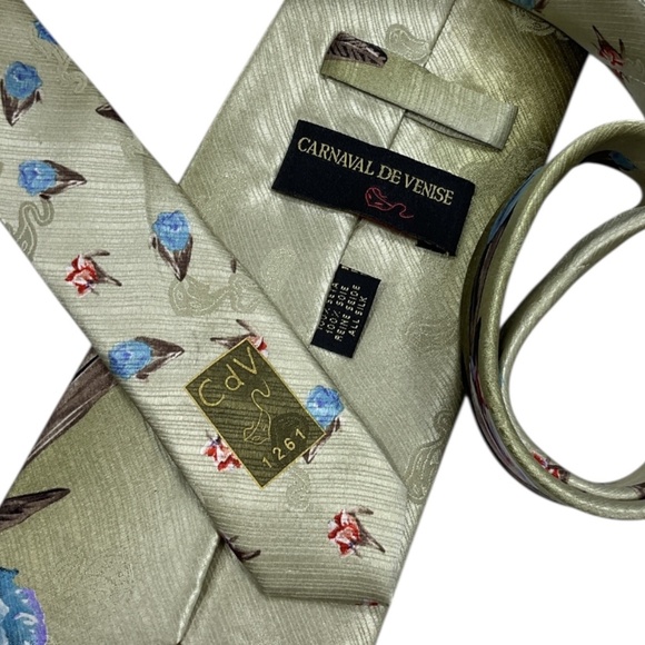 CARNAVAL DE VENISE Green/Purple/Red Floral Silk LUXURY Tie HANDMADE ITALY - Picture 3 of 5